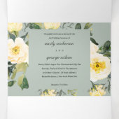 GRAY NAVY YELLOW PEONY FLORAL WATERVERF WEDING DRIELUIK UITNODIGING (Binnenkant midden)