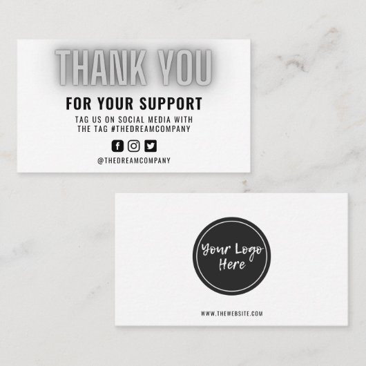 Gray Neon Modern Dank u Logo Media Invoegen Visitekaartje (Voorkant / Achterkant)