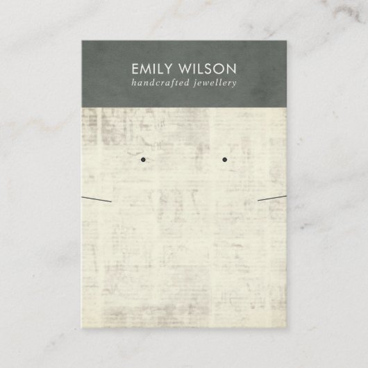  GRAY NEWSPAPER KETTING EARRING DISPLAY BU VISITEKAARTJE (Voorkant)