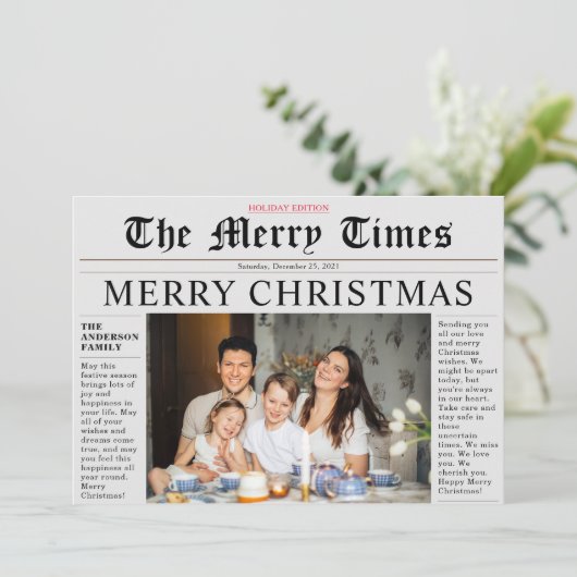 Gray Newspaper Merry Kerstmis Fun-fotokaart Kaart (Staand voorkant)
