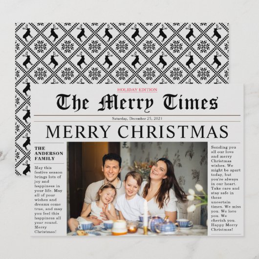 Gray Newspaper Merry Kerstmis Fun-fotokaart Kaart (Voorkant / Achterkant)