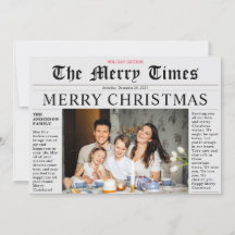 Gray Newspaper Merry Kerstmis Fun-fotokaart
