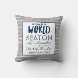 Gray Nursery Baby Boy Birth Stats Typografie Kussen