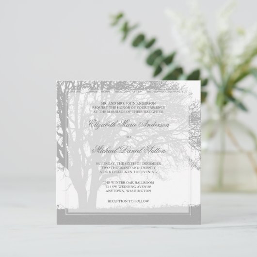 Gray Oak Tree Winter Weddenschap Kaart (Staand voorkant)