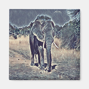 Gray old elephant walking magneet