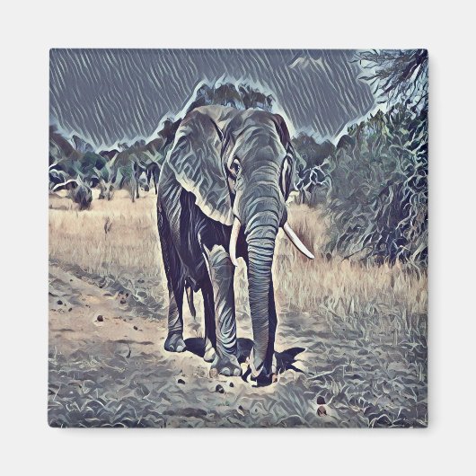 Gray old elephant walking magneet (Voorkant)