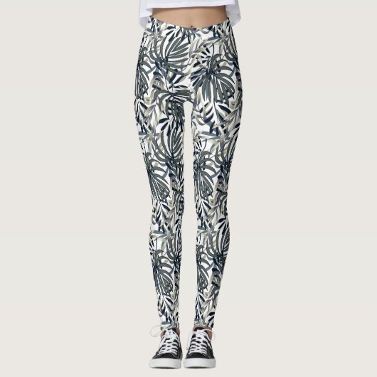 Gray/Olive Tropische Leggings voor vrouwen (Voorkant)