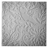 Gray Ombre Bird Woodland Ingebakken Floral Natuur Tegeltje (Voorkant)