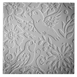 Gray Ombre Bird Woodland Ingebakken Floral Natuur Tegeltje