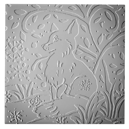 Gray Ombre Fox Woodland Embossed Winter Snowflake Tegeltje (Voorkant)