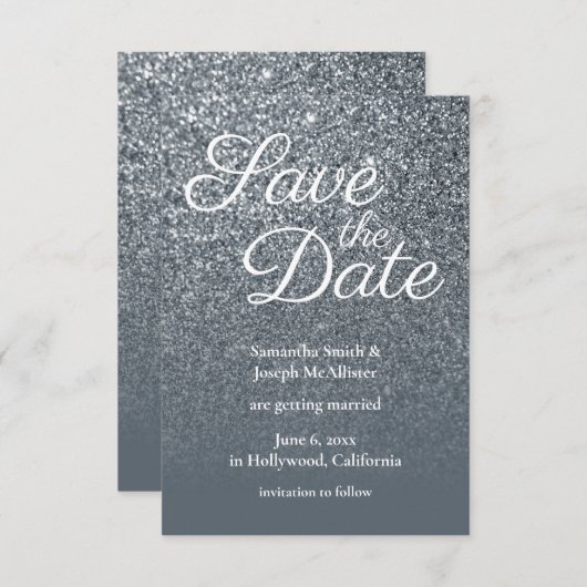 Gray Ombre Glitter Foto opslaan Datum Kaart (Voorkant / Achterkant)