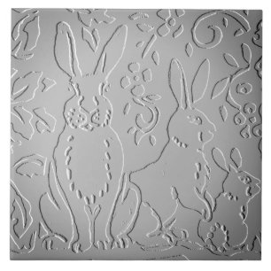 Gray Ombre Rabbit Woodland Embossed Floral Natuur Tegeltje