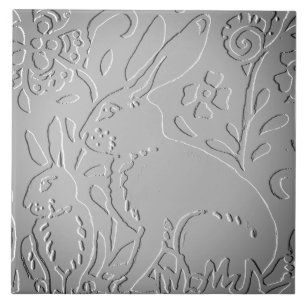 Gray Ombre Rabbit Woodland Embossed Floral Natuur Tegeltje