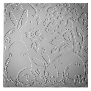 Gray Ombre Rabbit Woodland Embossed Floral Natuur Tegeltje