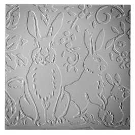 Gray Ombre Rabbit Woodland Ingegraveerd Floral Nat Tegeltje