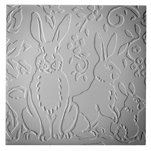Gray Ombre Rabbit Woodland Ingegraveerd Floral Nat Tegeltje (Voorkant)