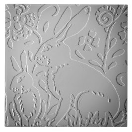 Gray Ombre Rabbit Woodland Ingegraveerd Floral Nat Tegeltje
