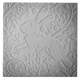 Gray Ombre Rabbit Woodland Ingegraveerd Floral Nat Tegeltje