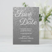 Gray Ombre Silver Glitter Foto slaat Datum op Kaart (Staand voorkant)