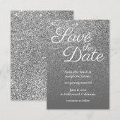 Gray Ombre Silver Glitter Foto slaat Datum op Kaart (Voorkant / Achterkant)