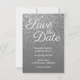Gray Ombre Silver Glitter Foto slaat Datum op Kaart
