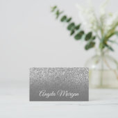 Gray Ombre Silver Glitter Foto Visitekaartje (Staand voorkant)
