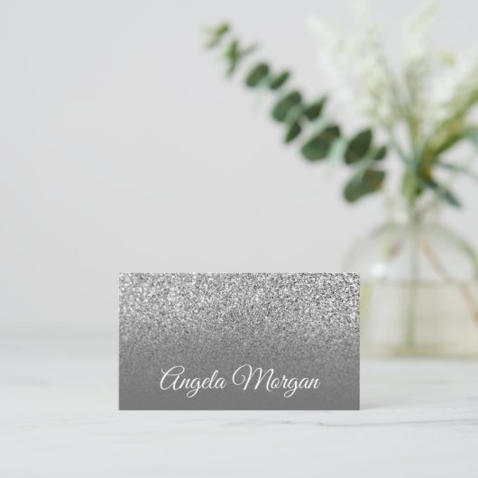 Gray Ombre Silver Glitter Foto Visitekaartje (Staand voorkant)