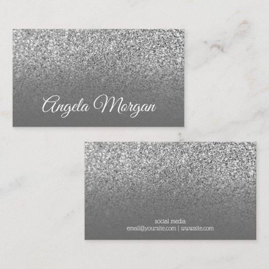 Gray Ombre Silver Glitter Foto Visitekaartje (Voorkant / Achterkant)