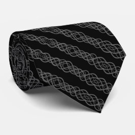 Gray On Black Twisted Curvy Line Drawing Pattern Stropdas