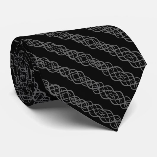 Gray On Black Twisted Curvy Line Drawing Pattern Stropdas (Opgerold)