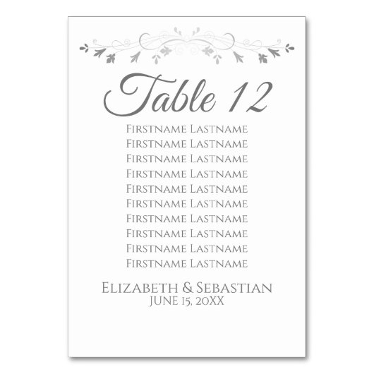 Gray op White Simple Wedding Seating Chart Kaart (Voorkant)
