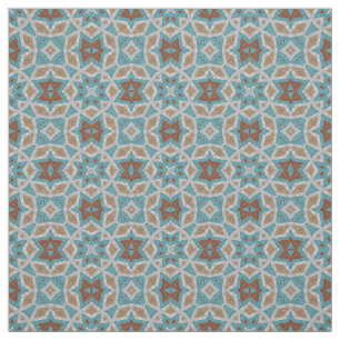 Gray Oranje bruin Turquoise etnisch patroonkunst Stof