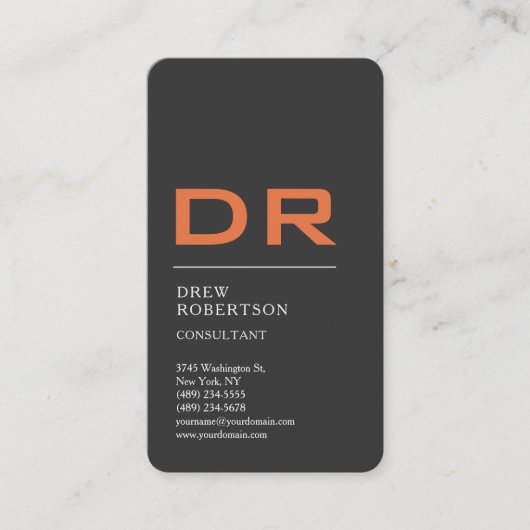 Gray Oranje Trendy Monogram Professional Visitekaartje (Voorkant)