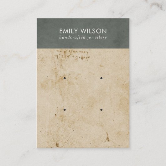 GRAY OUD PAPIERTEXTURE 2 STUD EARRING DISPLAY VISITEKAARTJE (Voorkant)