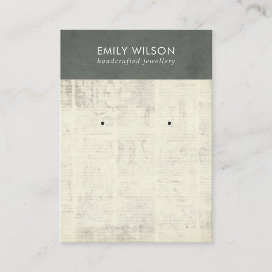 GRAY OUDE NEWSPAPER STUD EARING DISPLAY VISITEKAARTJE (Voorkant)