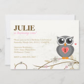 Gray Owl First Birthday Party Invitation Kaart (Voorkant)