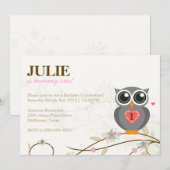 Gray Owl First Birthday Party Invitation Kaart (Voorkant / Achterkant)
