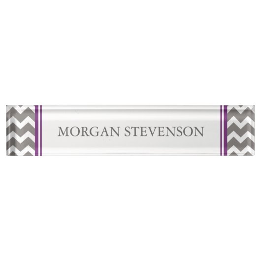 Gray Paars Chevron Desk Naambordje (Voorkant)