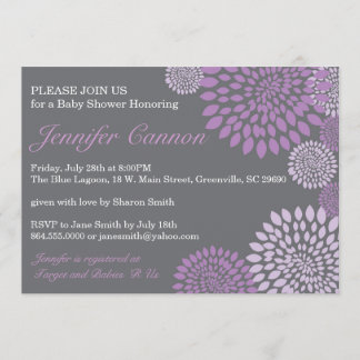 Gray Paars Modern Floral Baby shower Kaart