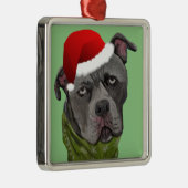 Gray Paint Pit Bull Santa Hat Metalen Ornament (Rechts)