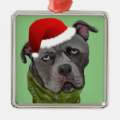 Gray Paint Pit Bull Santa Hat Metalen Ornament (Voorkant)