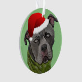 Gray Paint Pit Bull Santa Hat Ornament (voorkant)