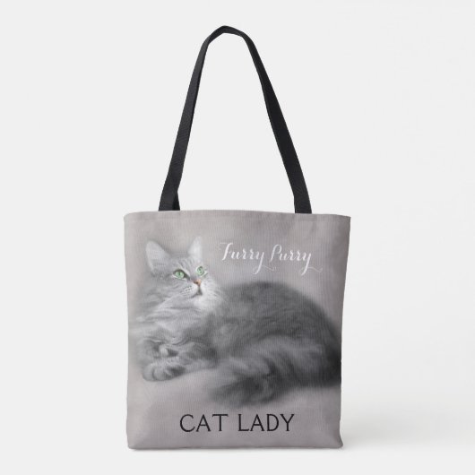 Gray Painted Crazy Cat Lady Canvas tas (Achterkant)