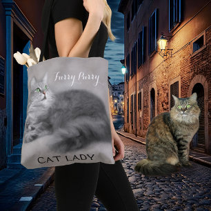 Gray Painted Crazy Cat Lady Canvas tas