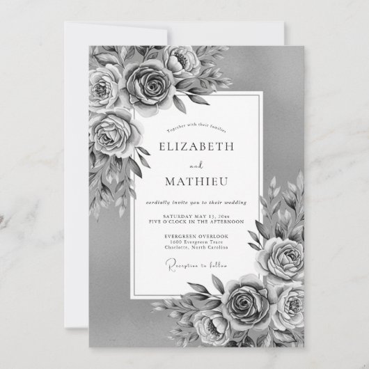 Gray Painterly Floral Romance Wedding Kaart (Voorkant)