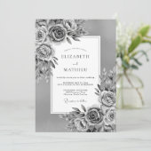 Gray Painterly Floral Romance Wedding Kaart (Staand voorkant)