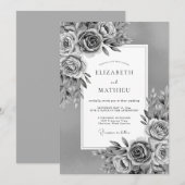 Gray Painterly Floral Romance Wedding Kaart (Voorkant / Achterkant)