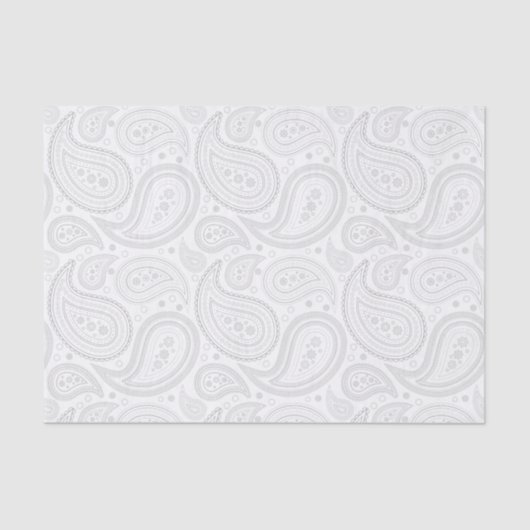 Gray Paisley Pattern on White Tissue Paper Tissuepapier (Voorkant)