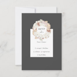 Gray Pampas Charcoal Wreath Boho Monogram Wedding RSVP Kaartje