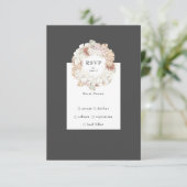 Gray Pampas Charcoal Wreath Boho Monogram Wedding RSVP Kaartje (Staand voorkant)